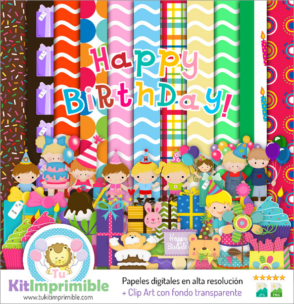 Papel Digital Feliz Cumpleaños M7 - Patrones, Personajes y Accesorios