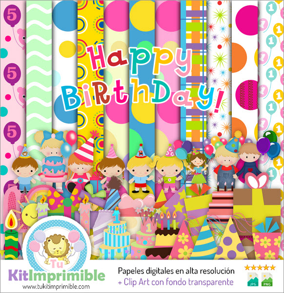 Papel Digital Feliz Cumpleaños M8 - Patrones, Personajes y Accesorios