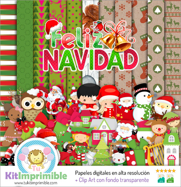 Merry Christmas Digital Paper M8 - Patterns, Characters and Accessories