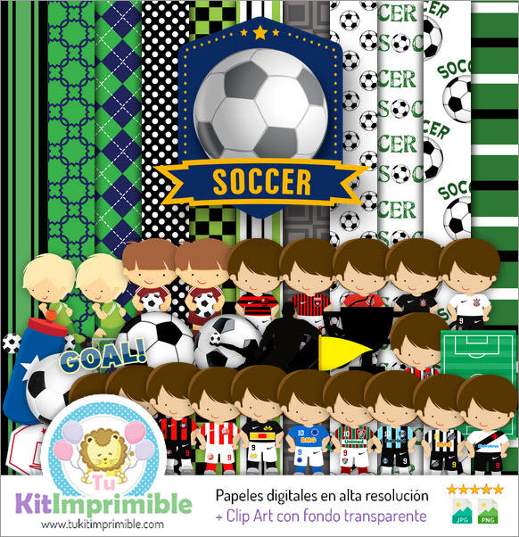 Soccer Digital Paper M5 - Patterns, Characters and Accessories