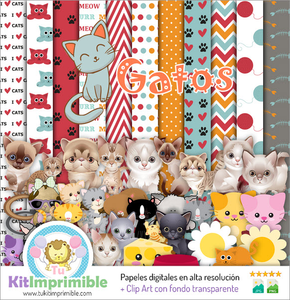 Cats Digital Paper M4 - Patterns, Characters and Accessories