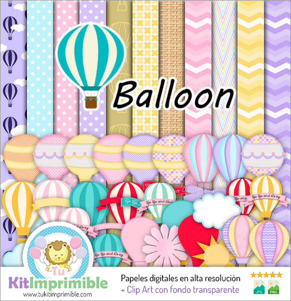 Hot Air Balloon Digital Paper M2 - Patterns, Characters and Accessories