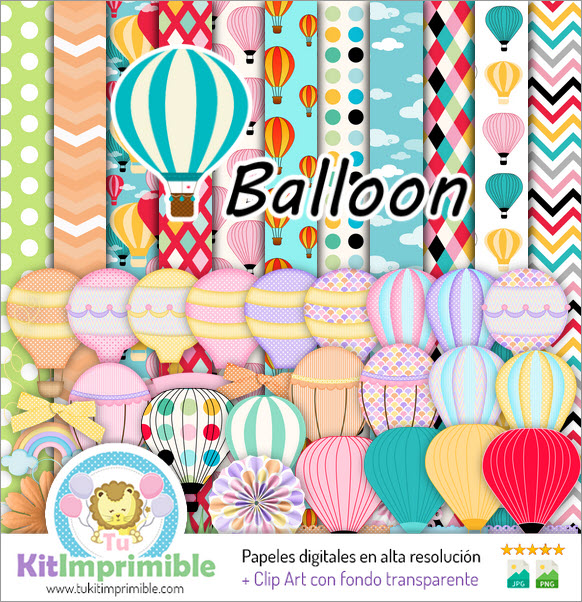 Hot Air Balloon Digital Paper M3 - Patterns, Characters and Accessories
