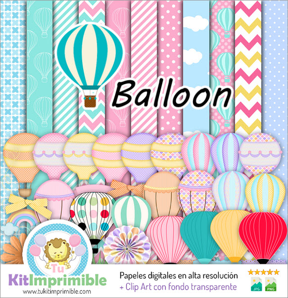 Hot Air Balloon Digital Paper M5 - Patterns, Characters and Accessories