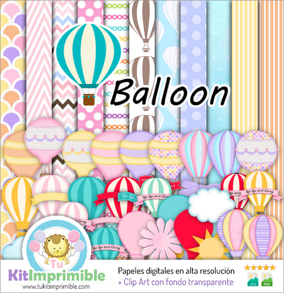 Hot Air Balloon Digital Paper M6 - Patterns, Characters and Accessories