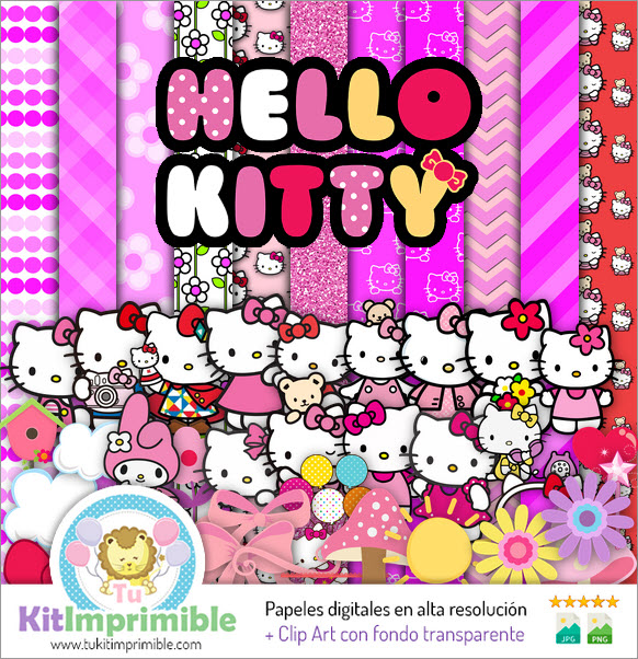 Digital PaperPapel Digital Hello Kitty M2 - Patrones, Personajes y  Accesorios