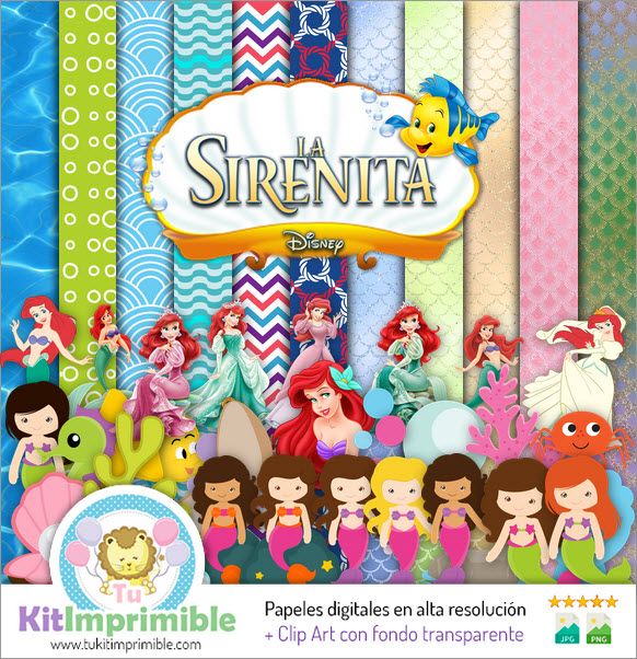 Papel Digital La Sirenita Ariel M1 - Patrones, Personajes y Accesorios