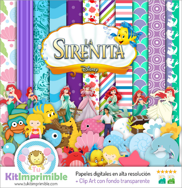 Papel Digital La Sirenita Ariel M10 - Patrones, Personajes y Accesorios