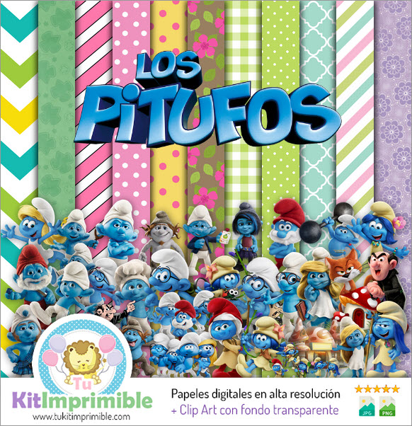 Papel Digital Los Pitufos M1 - Patrones, Personajes y Accesorios
