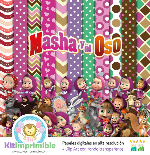 Papel Digital Masha y El Oso M1 - Patrones, Personajes y Accesorios