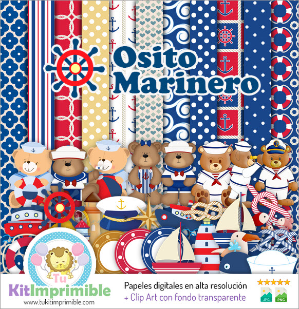 Papel Digital Osito Marinero M1 - Patrones, Personajes y Accesorios