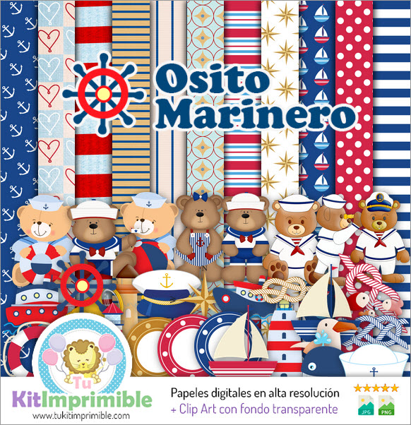 Papel Digital Osito Marinero M3 - Patrones, Personajes y Accesorios