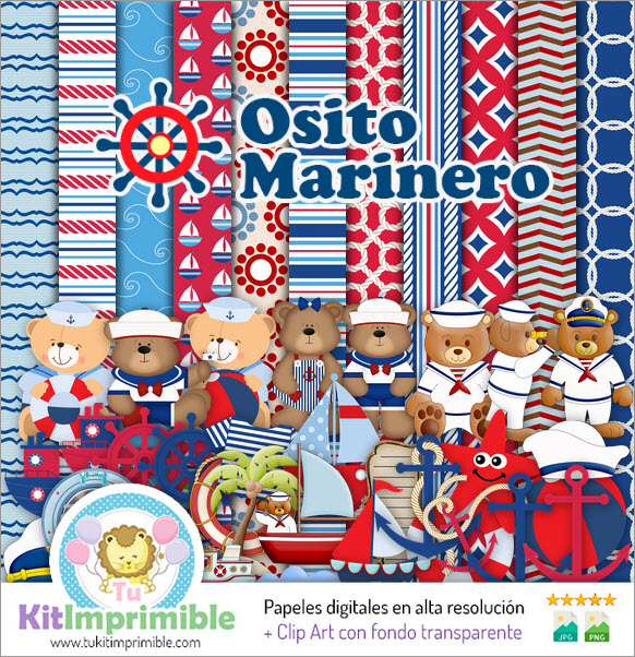 Papel Digital Osito Marinero M4 - Patrones, Personajes y Accesorios