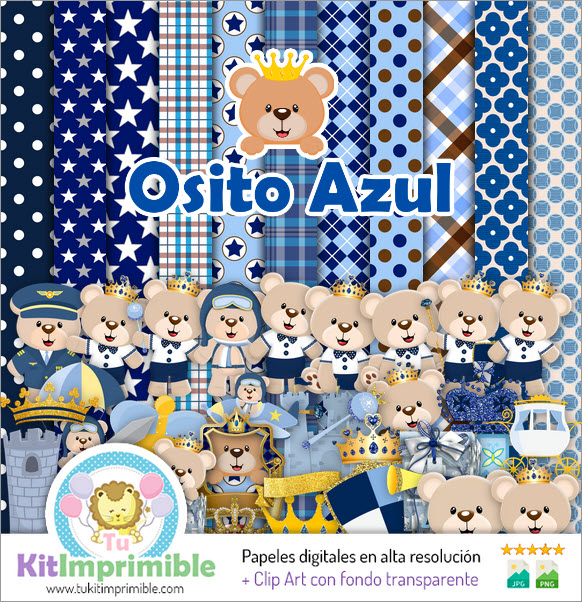 Papel Digital Osito Principe Azul M2 - Patrones, Personajes y Accesorios