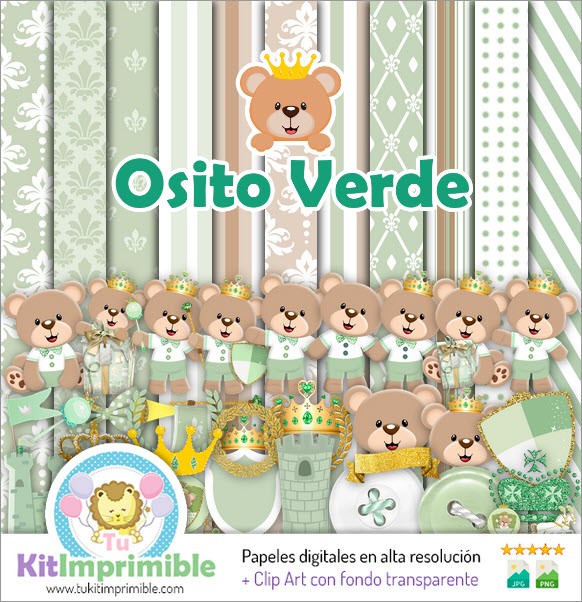 Green Prince Teddy Bear Digital Paper M1 - Patterns, Characters and Accessories