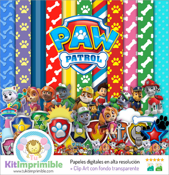 Papel Digital Paw Patrol M10 - Patrones, Personajes y Accesorios