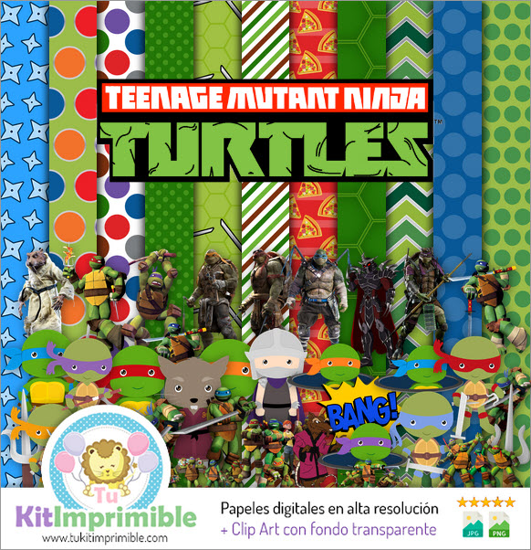 Papel Digital Tartarugas Ninja M2 - Padrões, Personagens e Acessórios