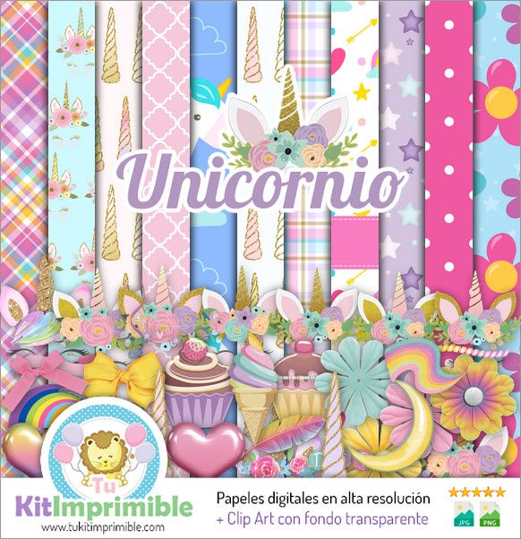 Papel Digital Unicornio Clasico M1 - Patrones, Personajes y Accesorios