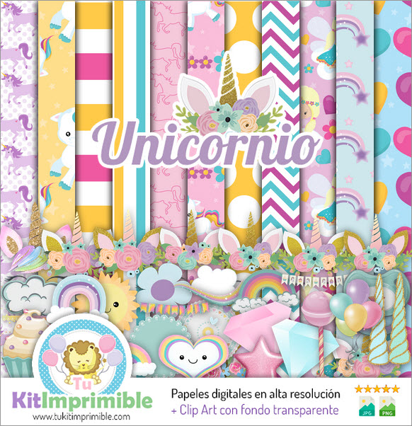 Papel Digital Unicornio Clasico M2 - Patrones, Personajes y Accesorios