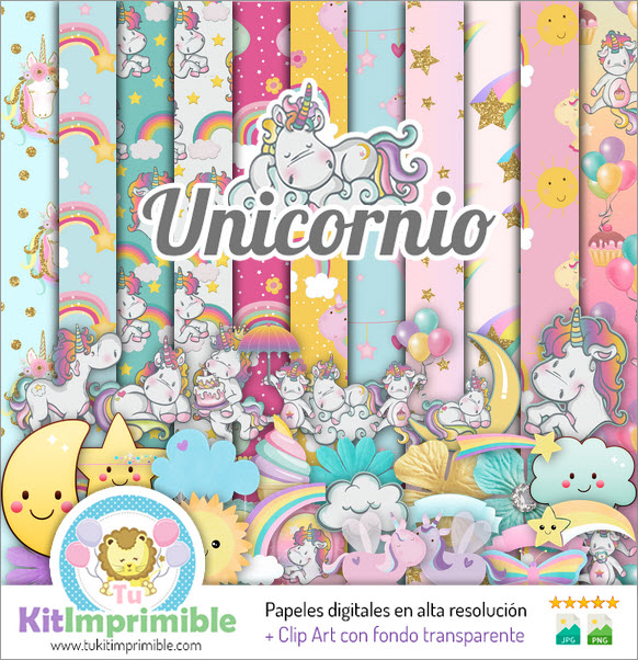 Papel Digital Unicornio Vintage M1 - Patrones, Personajes y Accesorios