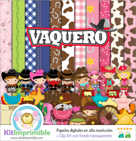 Papel Digital Vaquero Ranchera M6 - Patrones, Personajes y Accesorios