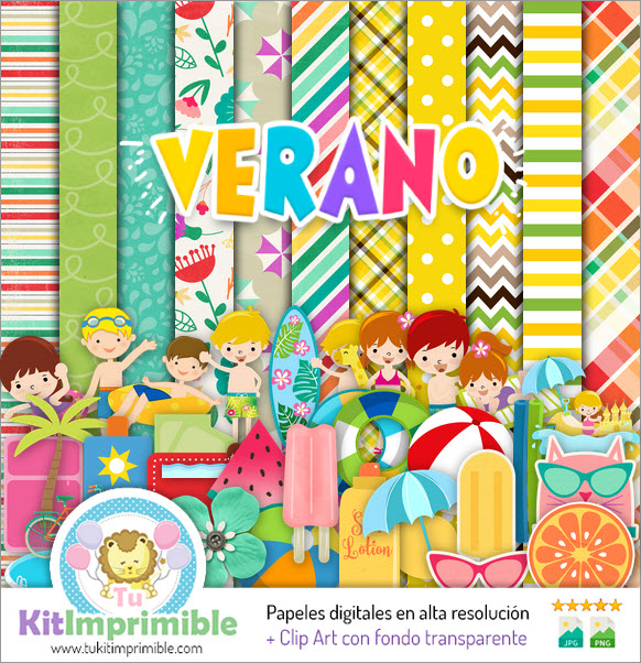 Papel Digital Verano M2 - Patrones, Personajes y Accesorios